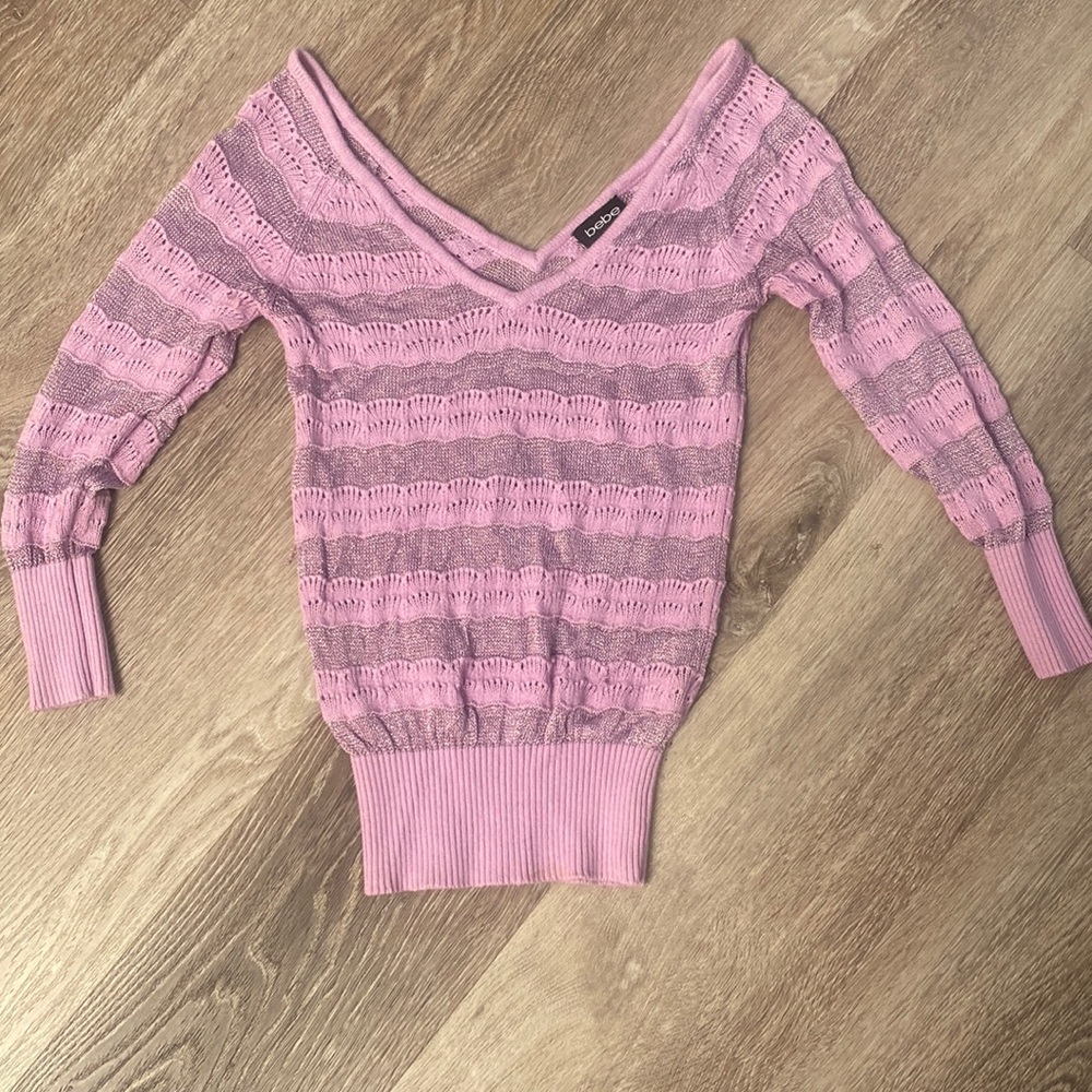 Gorgeous Lavender Bebe Sweater Deep V off the shoulder Small